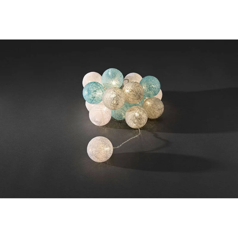 LED Dekolichterkette hellblaue/graue/weiße Baumwollkugeln groß 16 Warmweiße Dioden