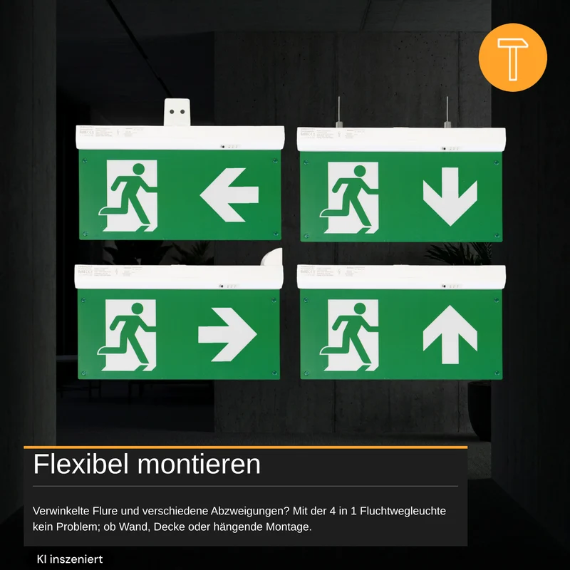 LED-Fluchtwegleuchte 4in1 mit Notstromakku 3h, TEST-Funktion, Dauer- & Notbetrieb