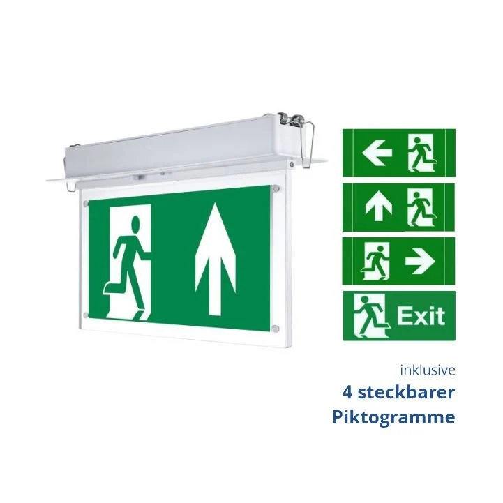 Fluchtwegleuchte Deckeneinbau, 3 h Notbetrieb, 2 W – Einbau, Notbetrieb, Test-Knopf