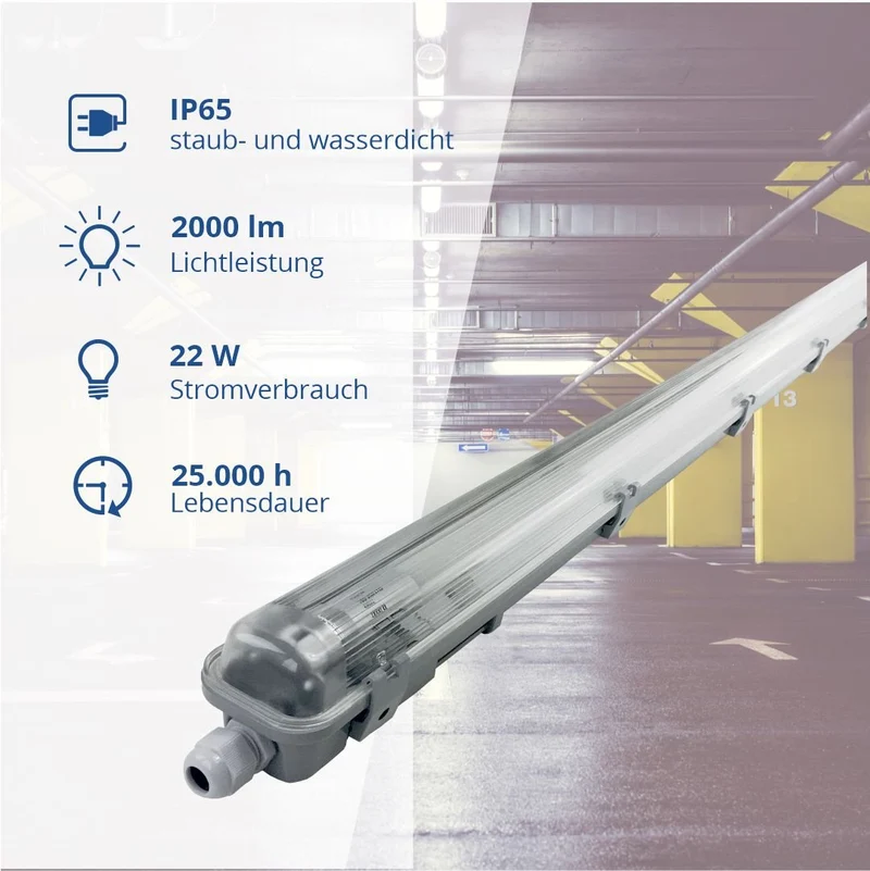 LED-Wannenleuchte, 22 W, 2000 lm, 4500 K, 158,5 cm, IP65, 1 flammig