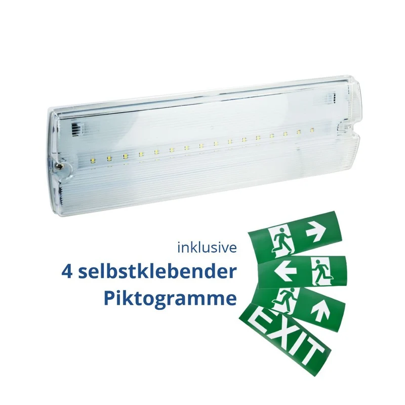 Fluchtwegleuchte mit Notstromakku, 3 h Notbetrieb, IP65
