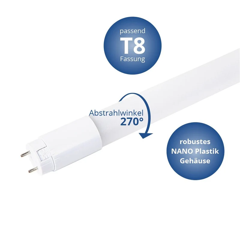 LED-Röhre, 60cm, 9W, 270°, 230V, 900 Lumen, 4000K (neutralweiß)