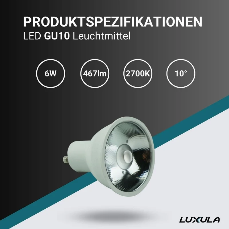 LED Leuchtmittel GU10, MR16, 6W, 467lm, 2700 K, 10°