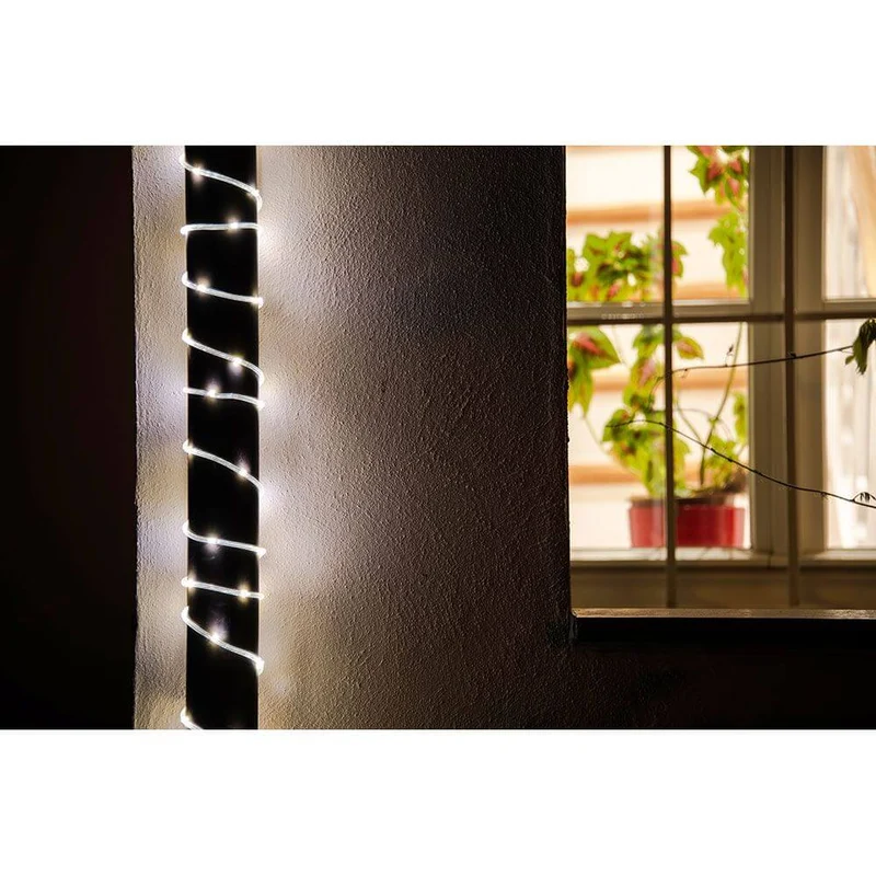 LED Mini Lichterschlauch 10m mit Lichtsensor Timer 130 Warmweiße Dioden batteriebetrieben IP44