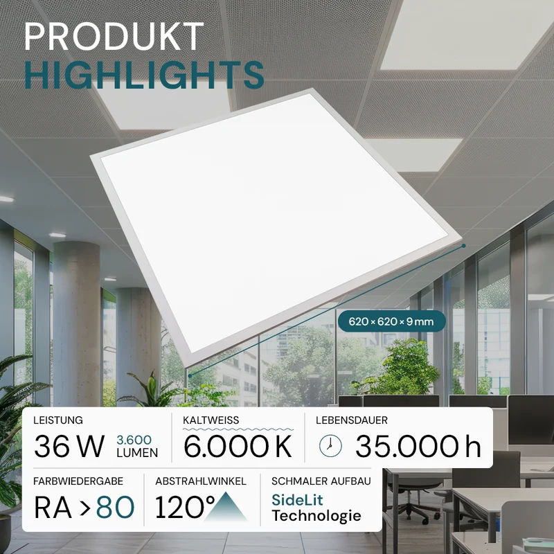 2er LED Pack Panel, 62x62 cm, 36W, 3600lm, 6000K