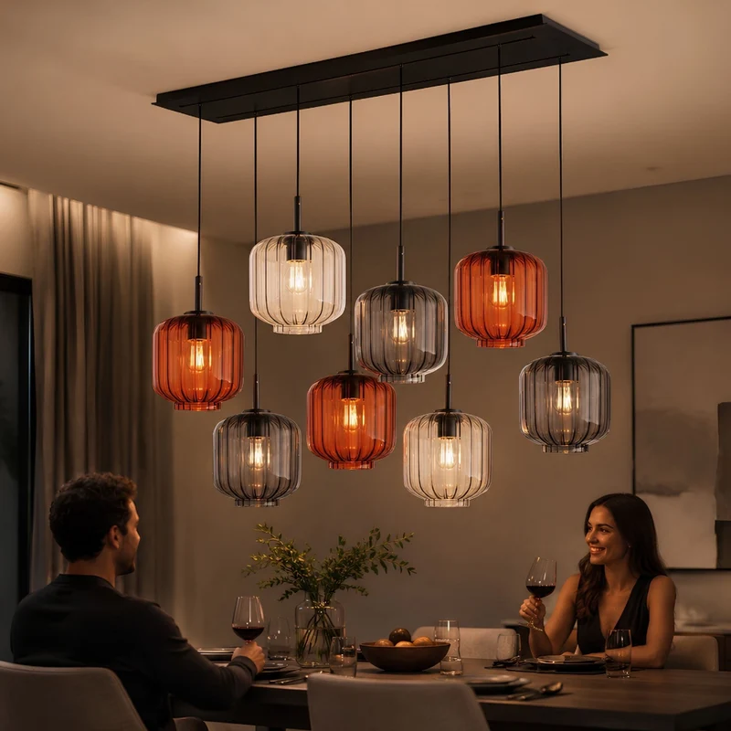 s.luce Velo Esszimmerlampe 8-flammig 160cm 2-reihig Ø 20cm