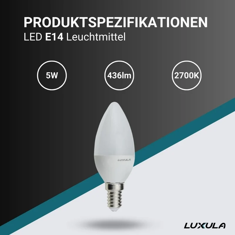 LED Leuchtmittel E14, Kerze B37, 5W, 436lm, 2700K