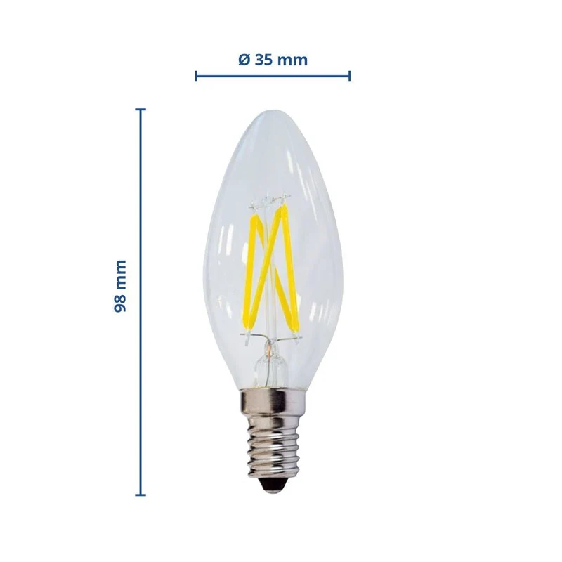 LED Filament Leuchtmittel E14, C35, 4 W, 400 lm, 2700 K, dimmbar