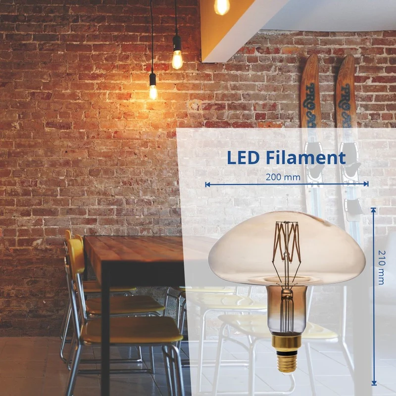 LED Filament Leuchtmittel, Vintage Lampe, MS200, gold, E 27, groß, Ø 200 mm, 8 W, 810 lm, dimmbar