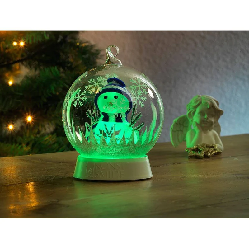 Glaskugel Schneemann mit 3 Funktionen Timer RGB-Farbwechsel 1 RGB Diode batteriebetrieben
