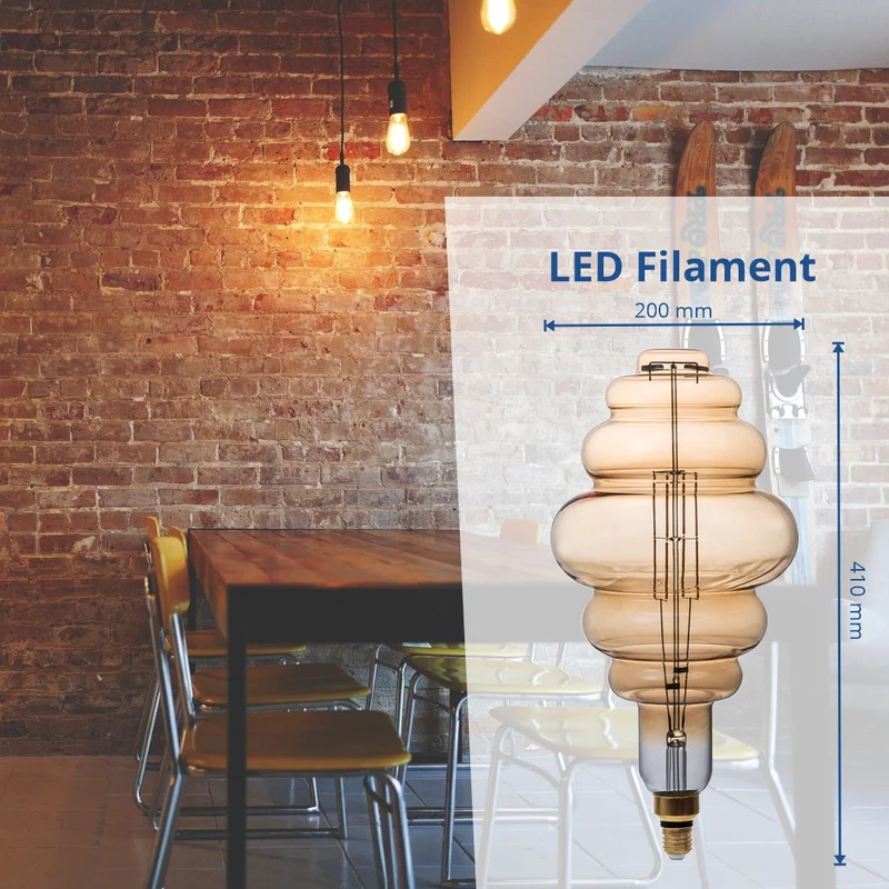 LED Filament Leuchtmittel, Vintage Lampe, BD200, gold, E 27, groß, Ø 200 mm, 8 W, 810 lm, dimmbar