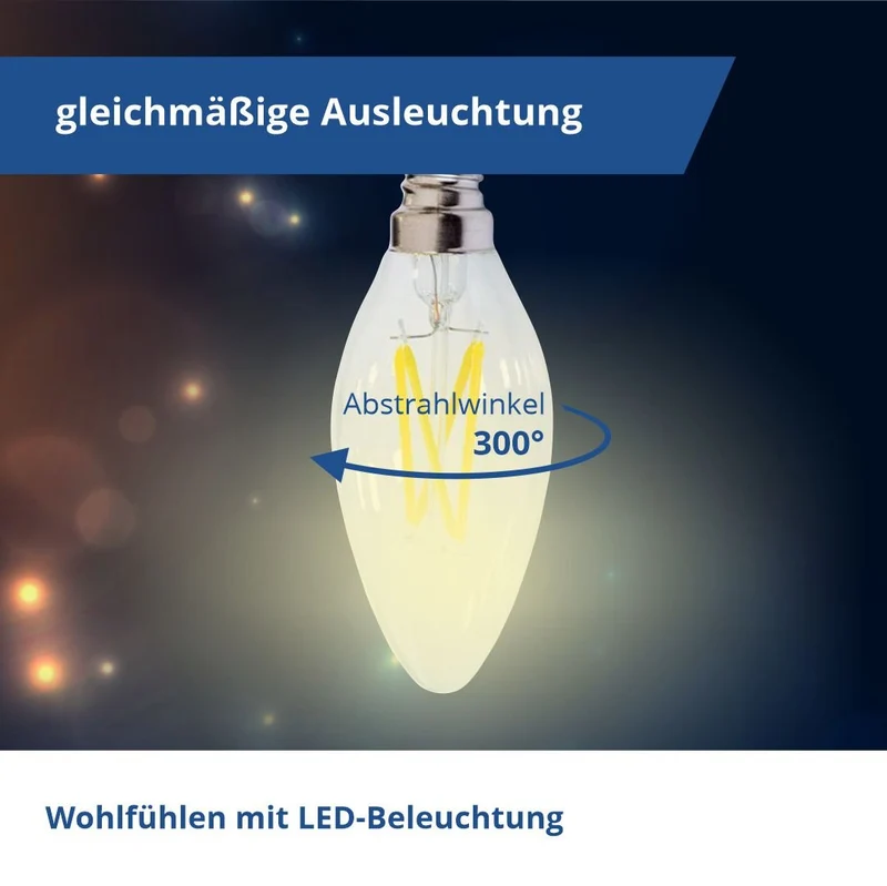 LED-Filament-Leuchtmittel, 4 W, 400 Lumen, E14, 2700K, warmweiß