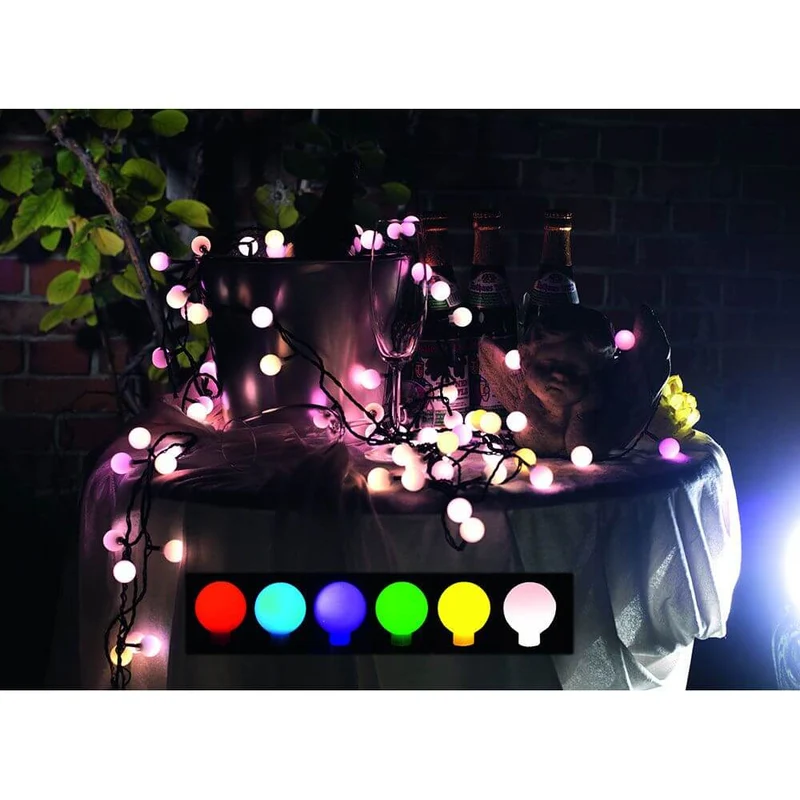 LED Globelichterkette große runde Dioden mit RGB Farbwechsel 80 RGB Dioden IP44