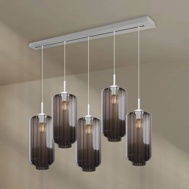 s.luce Velo Esstischleuchte 5-flammig 160cm Baldachin Ø 18cm