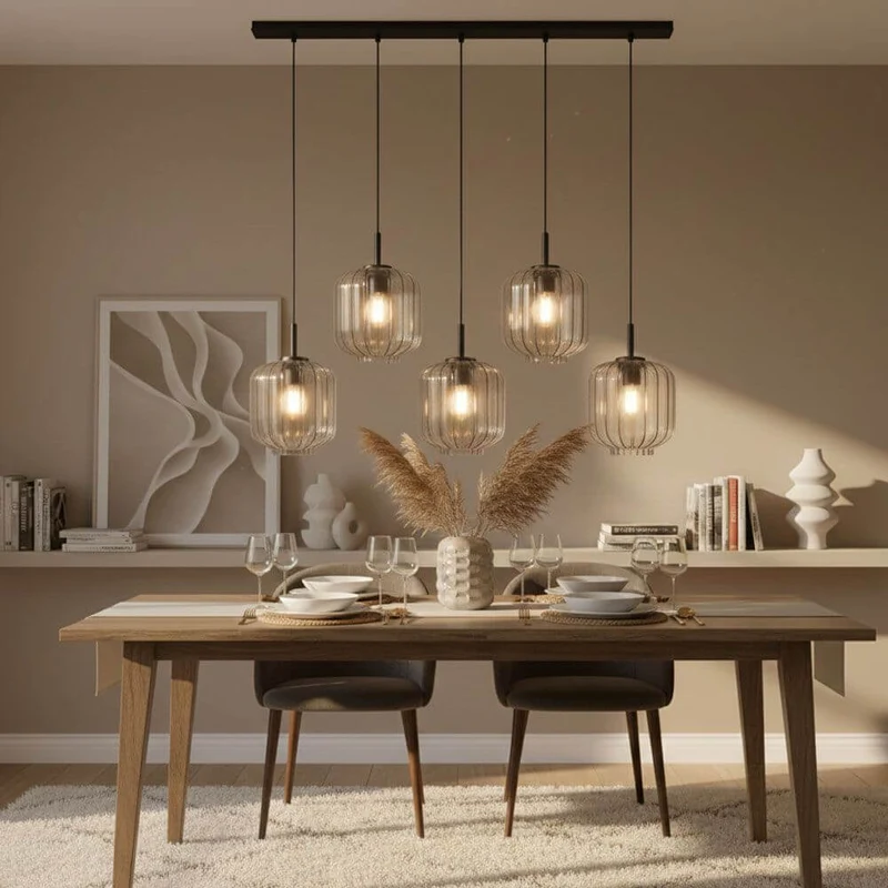 s.luce Velo Esstischlampe 5-flammig 160cm Baldachin Ø 20cm