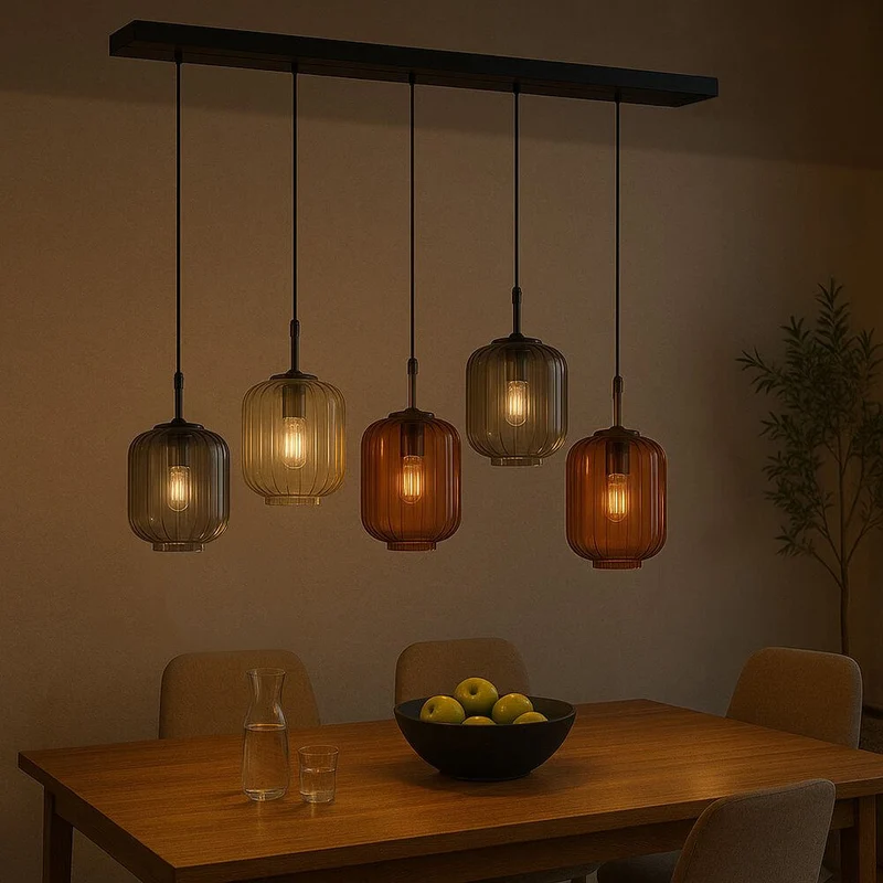 s.luce Velo Esstischlampe 5-flammig 160cm Baldachin Ø 20cm