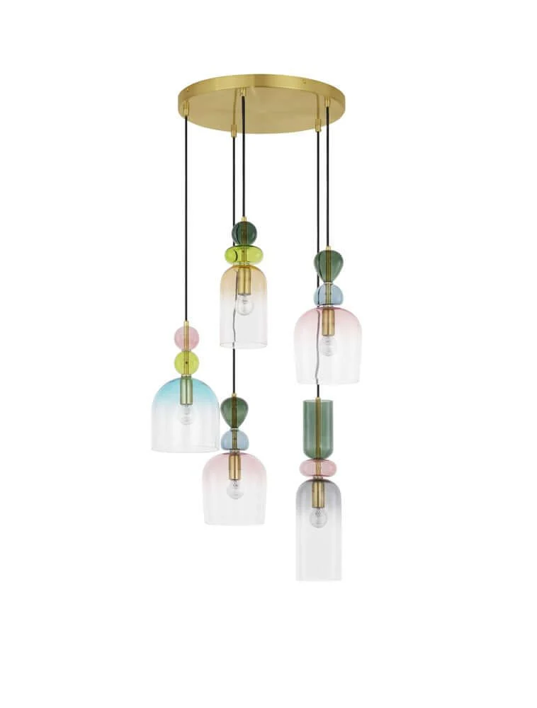 Murano Pendelleuchte 5-flammig Ø 51,7cm Gold, Mehrfarbig