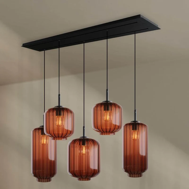 s.luce Velo Esszimmerlampe 5-flammig 2-reihig 160cm Ø 18/20/25cm