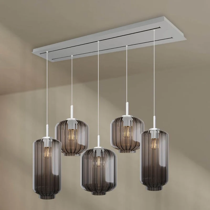 s.luce Velo Esszimmerlampe 5-flammig 2-reihig 160cm Ø 18/20/25cm