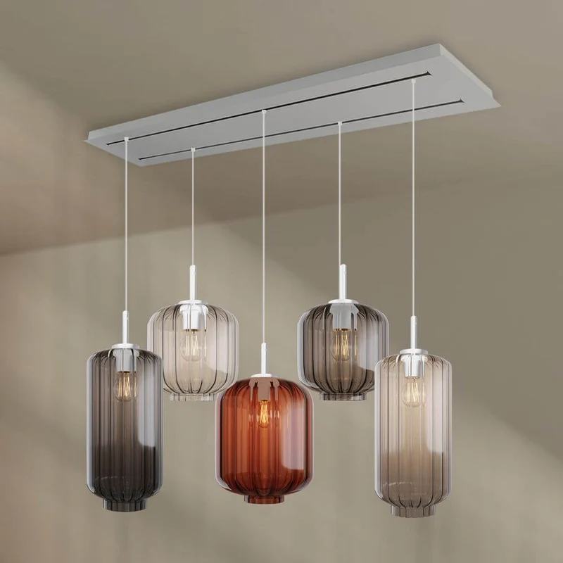 s.luce Velo Esszimmerlampe 5-flammig 2-reihig 160cm Ø 18/20/25cm