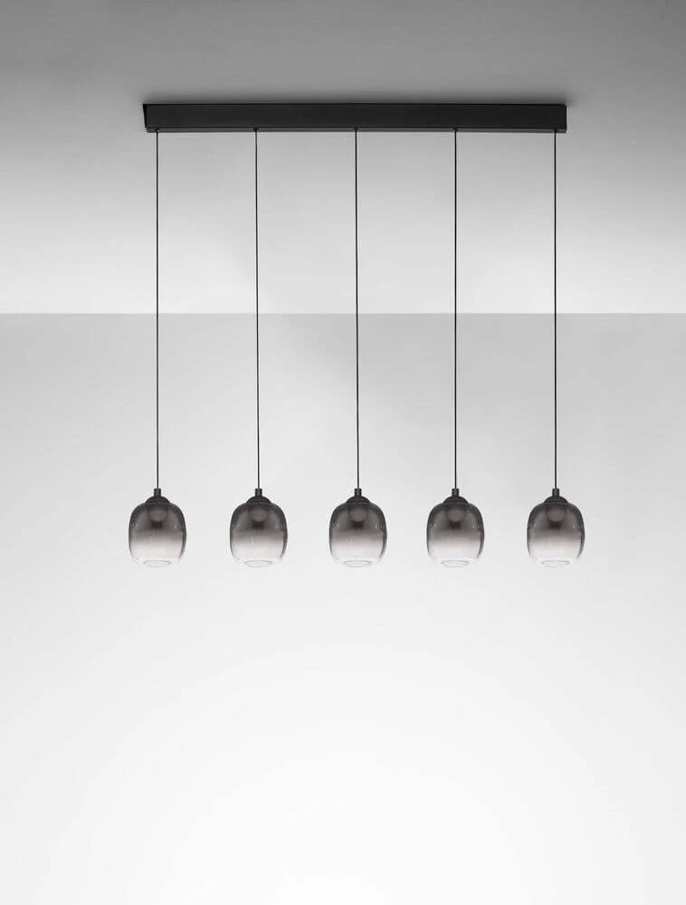 Kita LED Pendelleuchte Balken 95cm 5-flammig 3000K Schwarz, Rauch