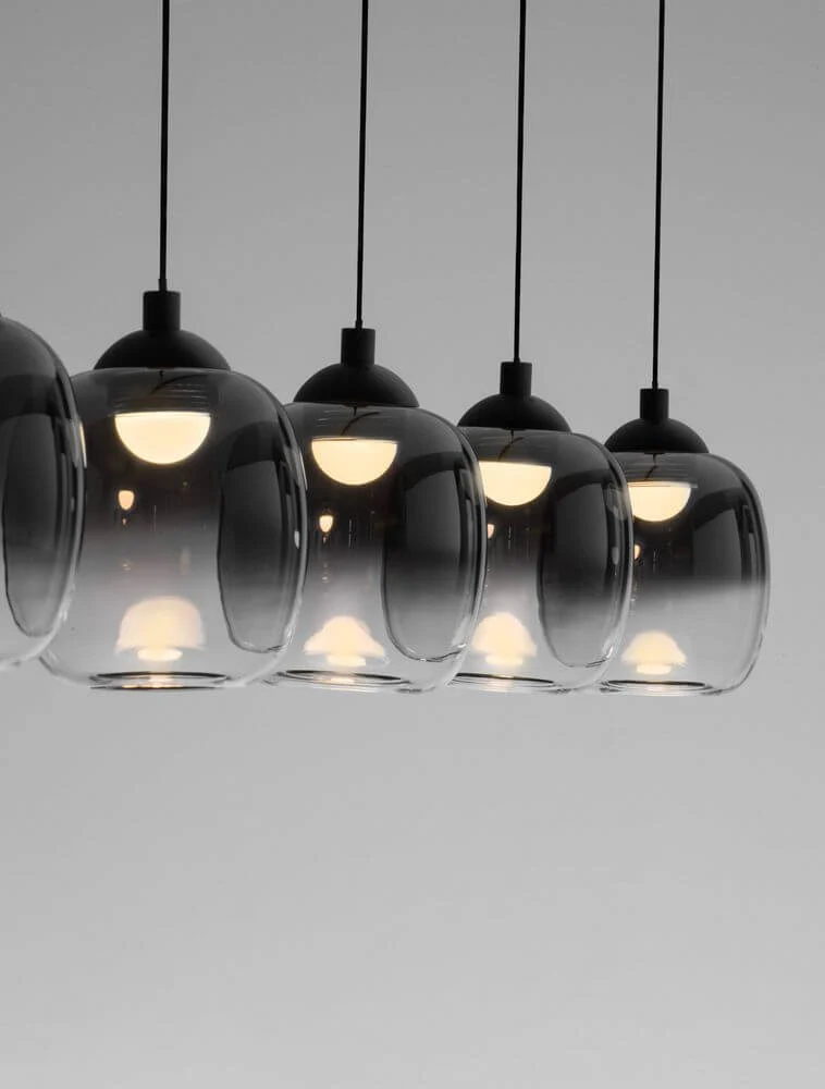 Kita LED Pendelleuchte Balken 95cm 5-flammig 3000K Schwarz, Rauch