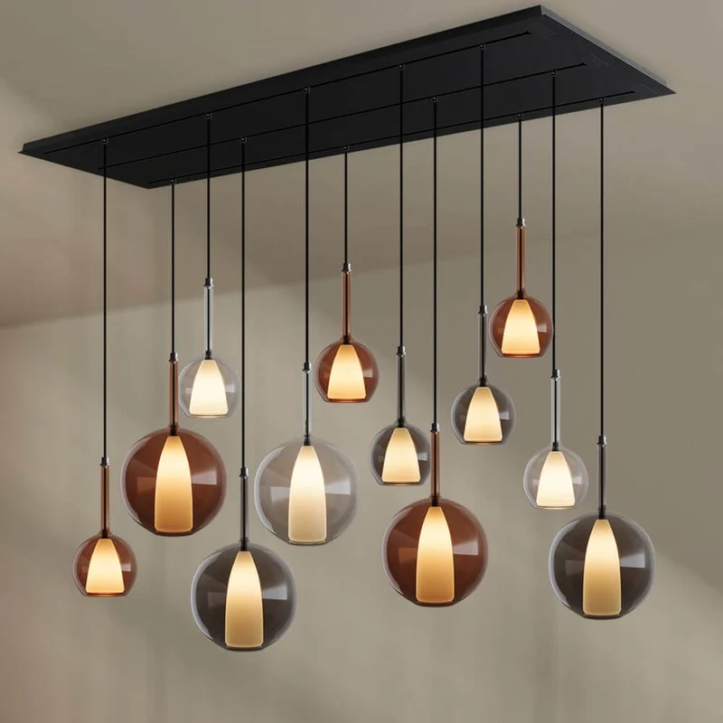 s.luce Belluna Esstischlampe 12-flammig 200cm 3-reihig