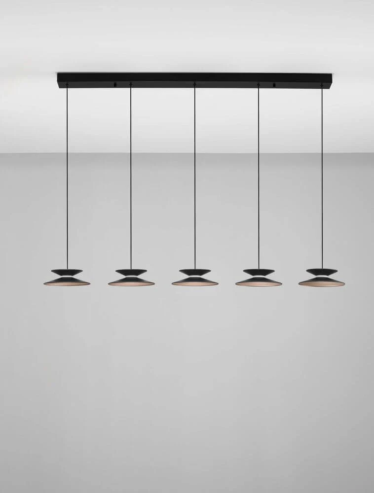 Morfi Pendelleuchte Balken 132cm 5-flammig 3000K Schwarz, Gold