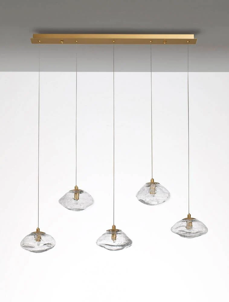 King Pendelleuchte Balken 80cm 5-flammig Gold, Transparent