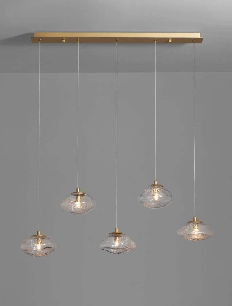 King Pendelleuchte Balken 80cm 5-flammig Gold, Transparent