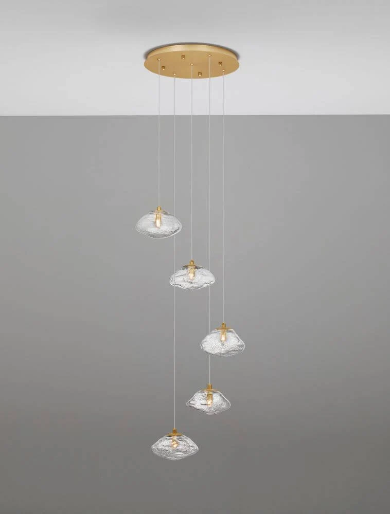 King Pendelleuchte 5-flammig Ø 35cm Gold, Transparent