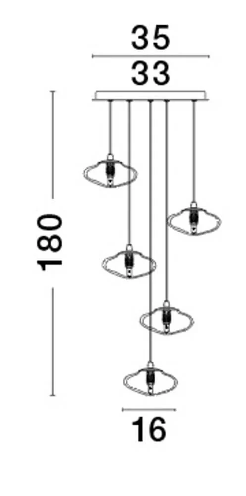 King Pendelleuchte 5-flammig Ø 35cm Gold, Transparent