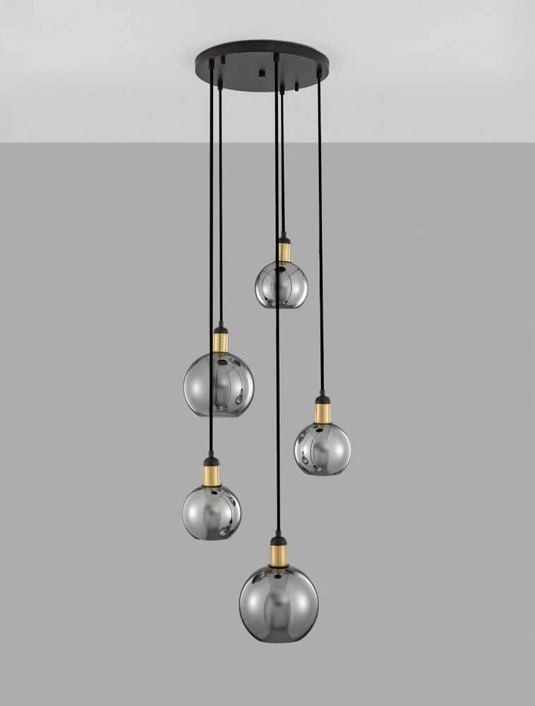 Mirro Pendelleuchte 5-flammig Ø 50cm Gold, Schwarz, Rauch