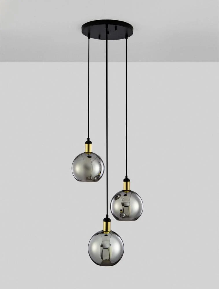 Mirro Pendelleuchte 3-flammig Ø 30cm Gold, Schwarz, Rauch