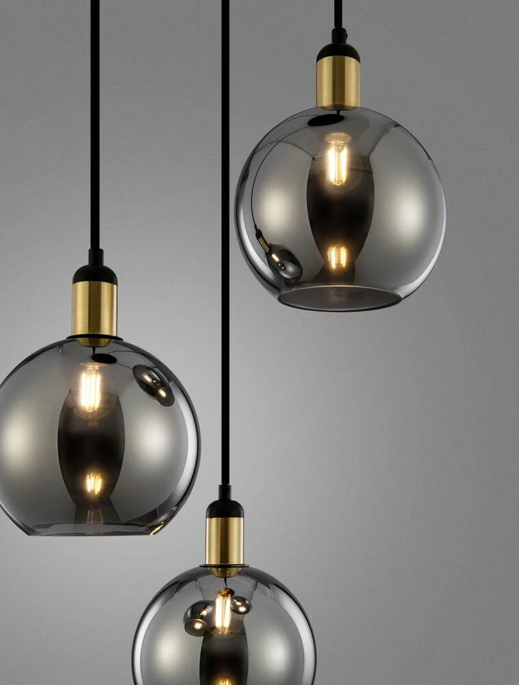 Mirro Pendelleuchte 3-flammig Ø 30cm Gold, Schwarz, Rauch