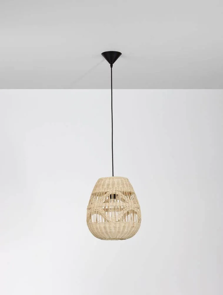 Marlo Pendelleuchte Birne Beige Rattan