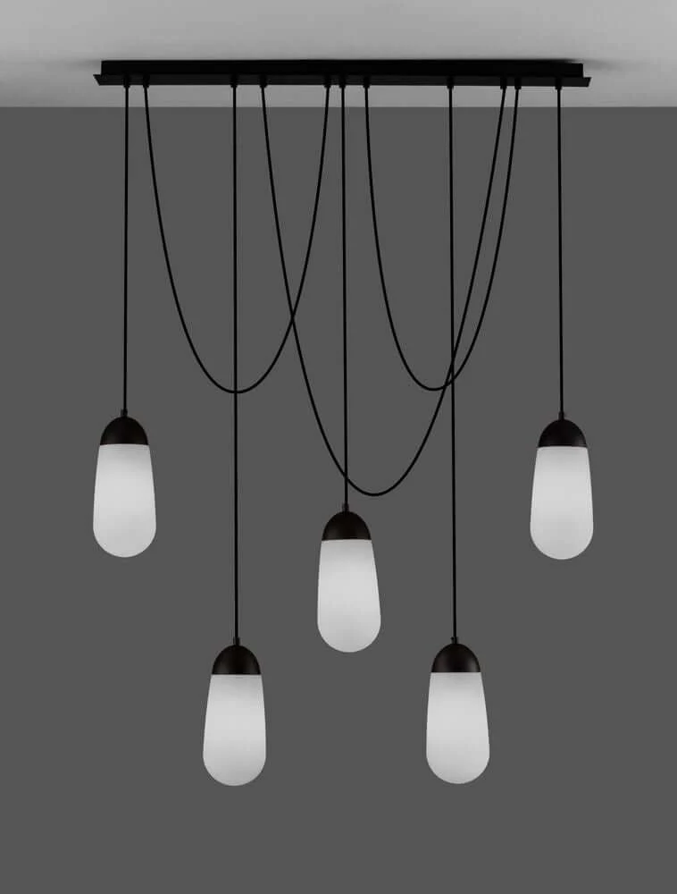 Blaky Pendelleuchte Balken 103cm 5-flammig Schwarz, Weiß