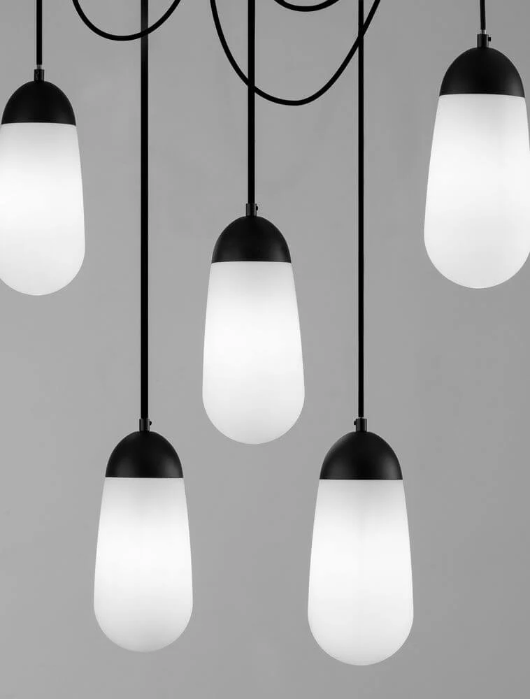 Blaky Pendelleuchte Balken 103cm 5-flammig Schwarz, Weiß