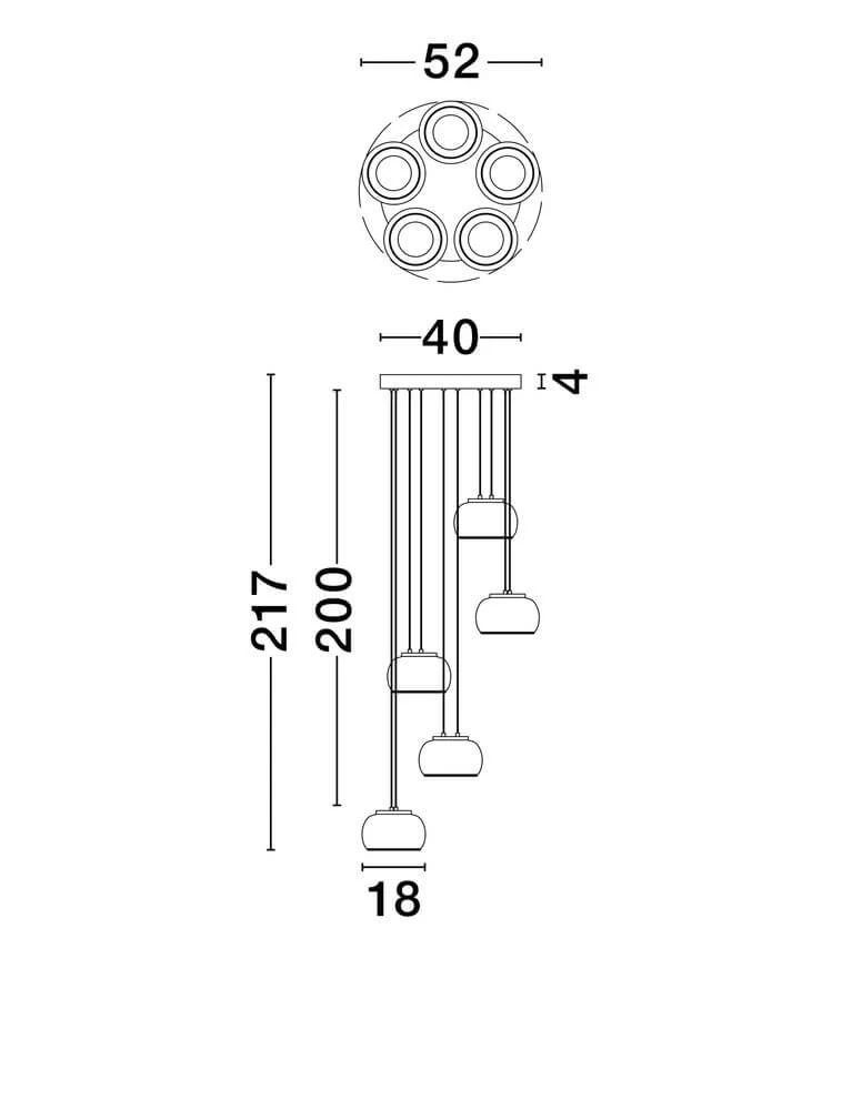 Bios Pendelleuchte 5-flammig Ø 52cm 3000K Schwarz, Rauch