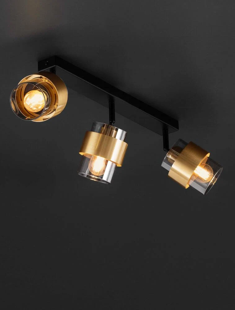 Sianna Deckenleuchte Balken 70cm 3-flammig Schwarz, Gold