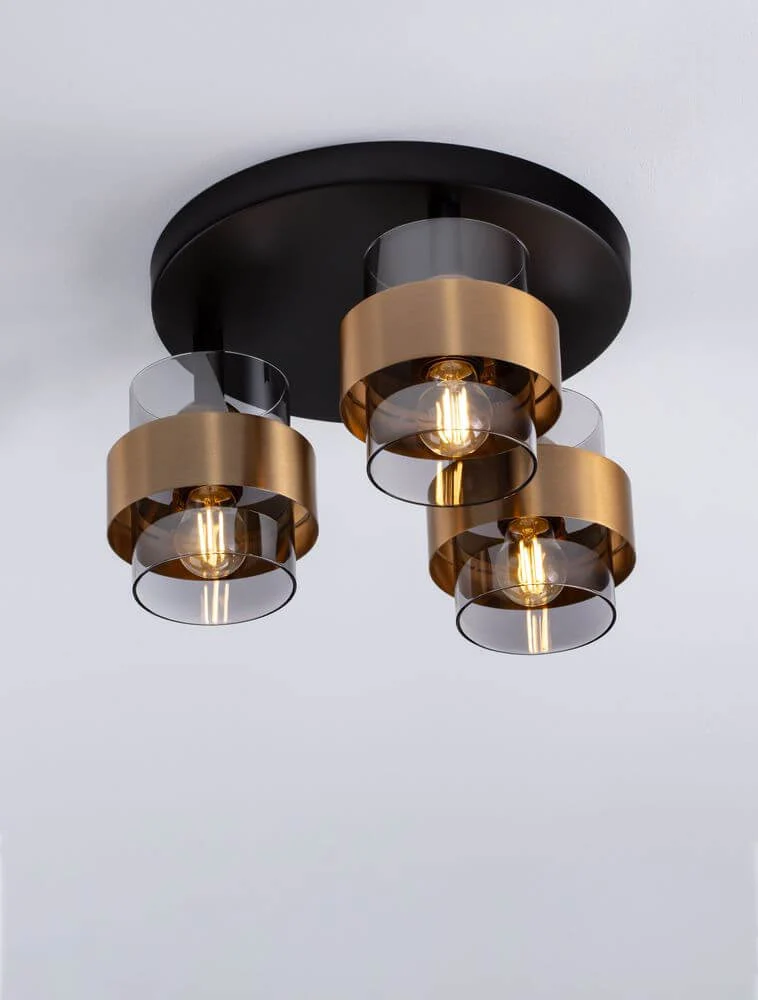 Sianna Deckenleuchte 3-flammig Ø 37cm Gold, Rauch, Schwarz