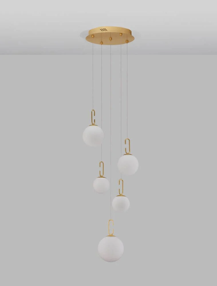 Hook LED Pendelleuchte 5-flammig Ø 42cm 3000K Gold-Gebürstet, Weiß