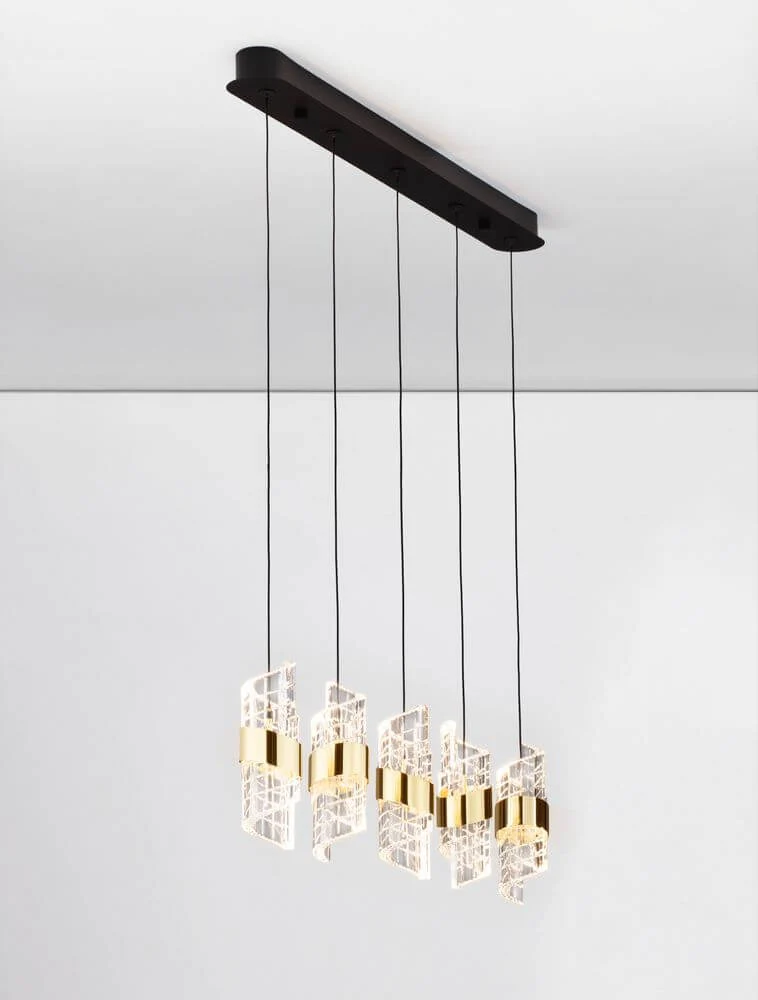 Seneca LED Pendelleuchte Balken 82cm 5-flammig 3000K Schwarz, Gold
