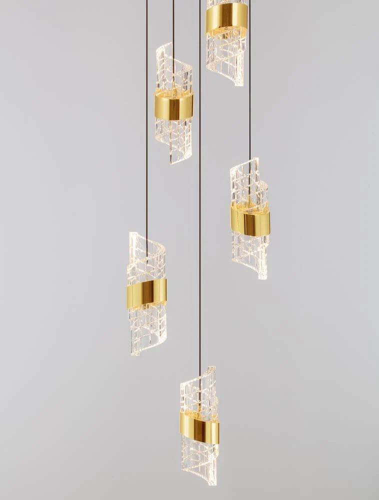 Seneca LED Pendelleuchte 5-flammig Ø 30cm 3000K Schwarz, Gold