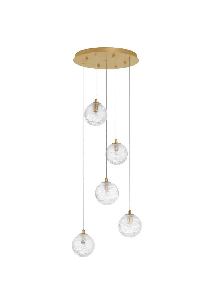 Coen Pendelleuchte 5-flammig Ø 35cm Gold, Transparent