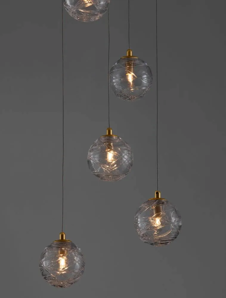 Coen Pendelleuchte 5-flammig Ø 35cm Gold, Transparent