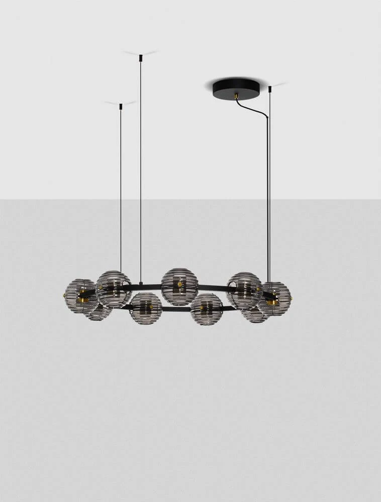 Las LED Pendelleuchte 9-flammig Ø 91cm 3000K Schwarz, Gold