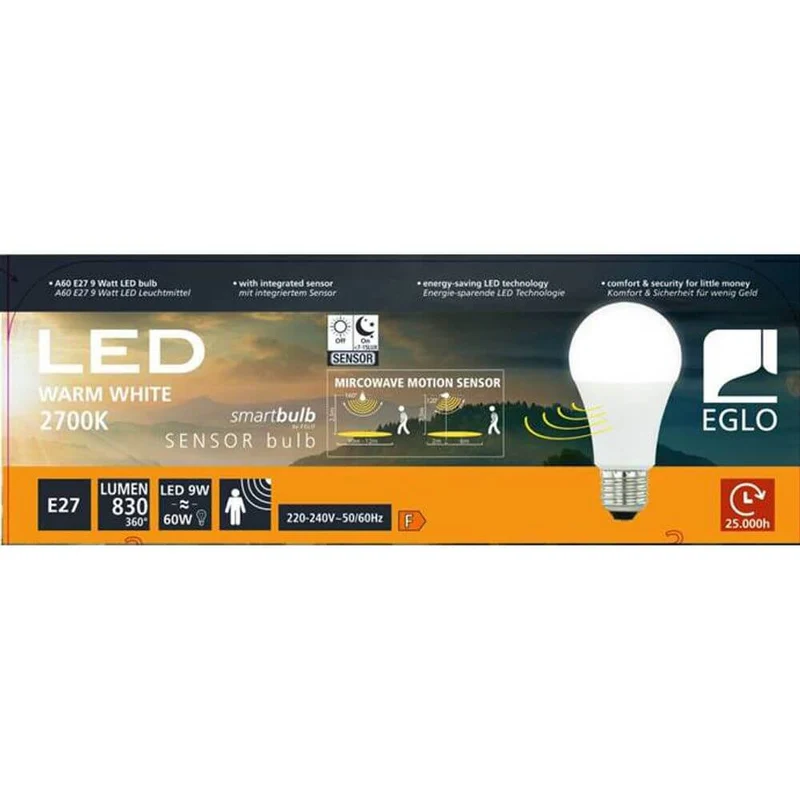 E27 Sensor LED Warmweiß 2700K 830lm 9W inkl. Bewegungsmelder