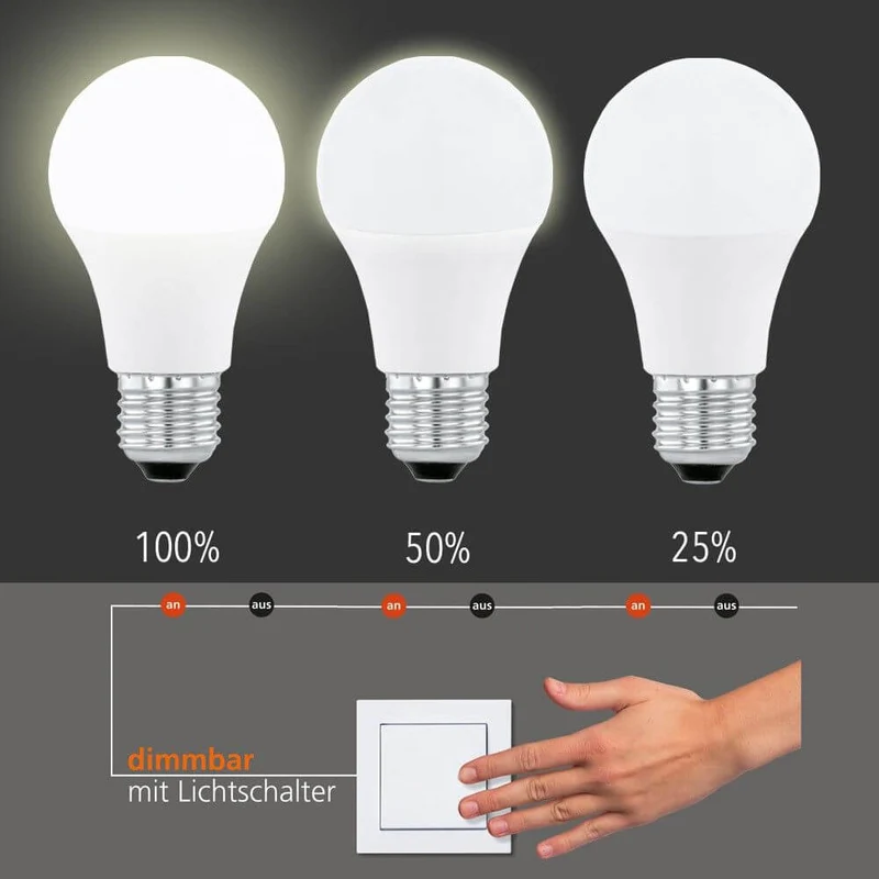 E27 LED A60 Dimmbar per Schalter Warmweiß 2700K 806lm 7W