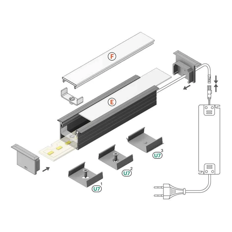 XXL Einbauprofil 200cm Weiß ohne Abdeckung für LED-Strips